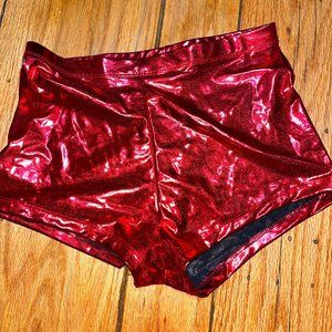 Rave metallic red mini shorts, size S